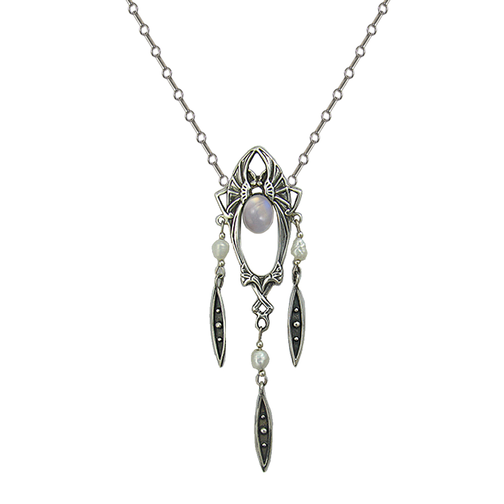 Sterling Silver Victorian Necklace With Rainbow Moonstone